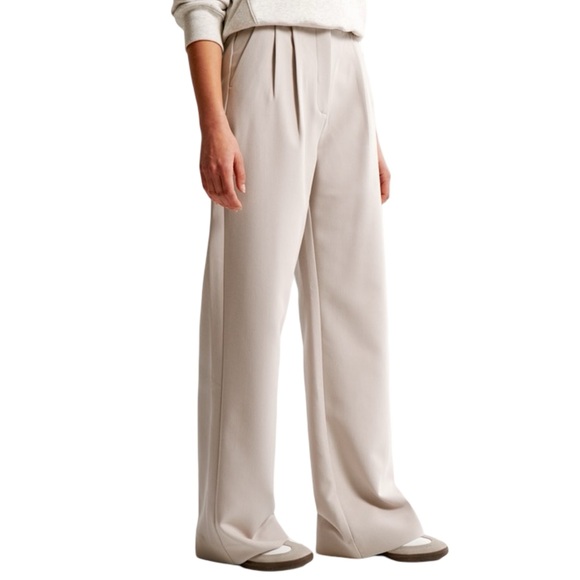 Abercrombie & Fitch Curve Love A&F Sloane Tailored Wide Leg Pant Light Taupe 32 - Picture 2 of 12